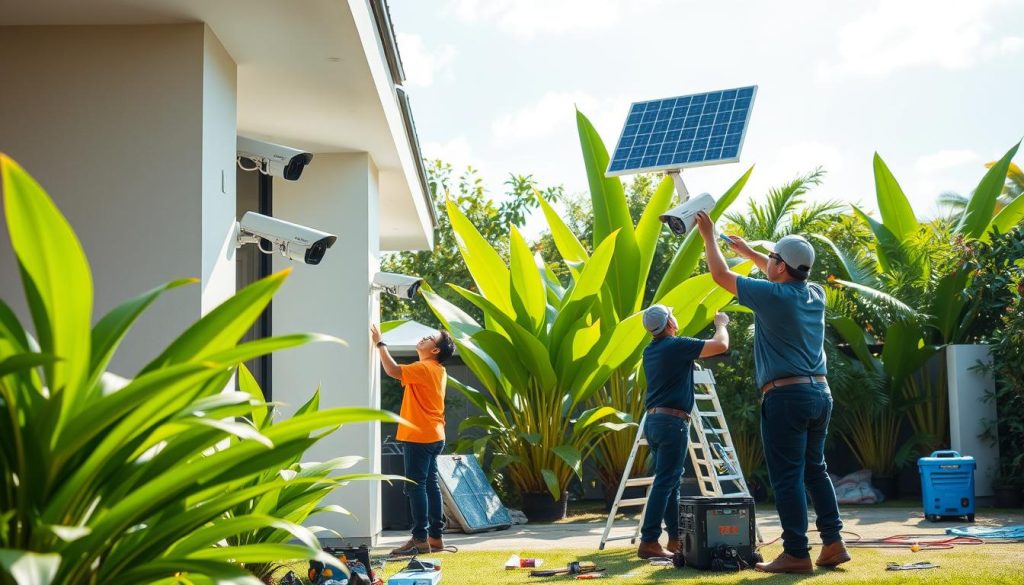 solar powered outdoor security camera installation