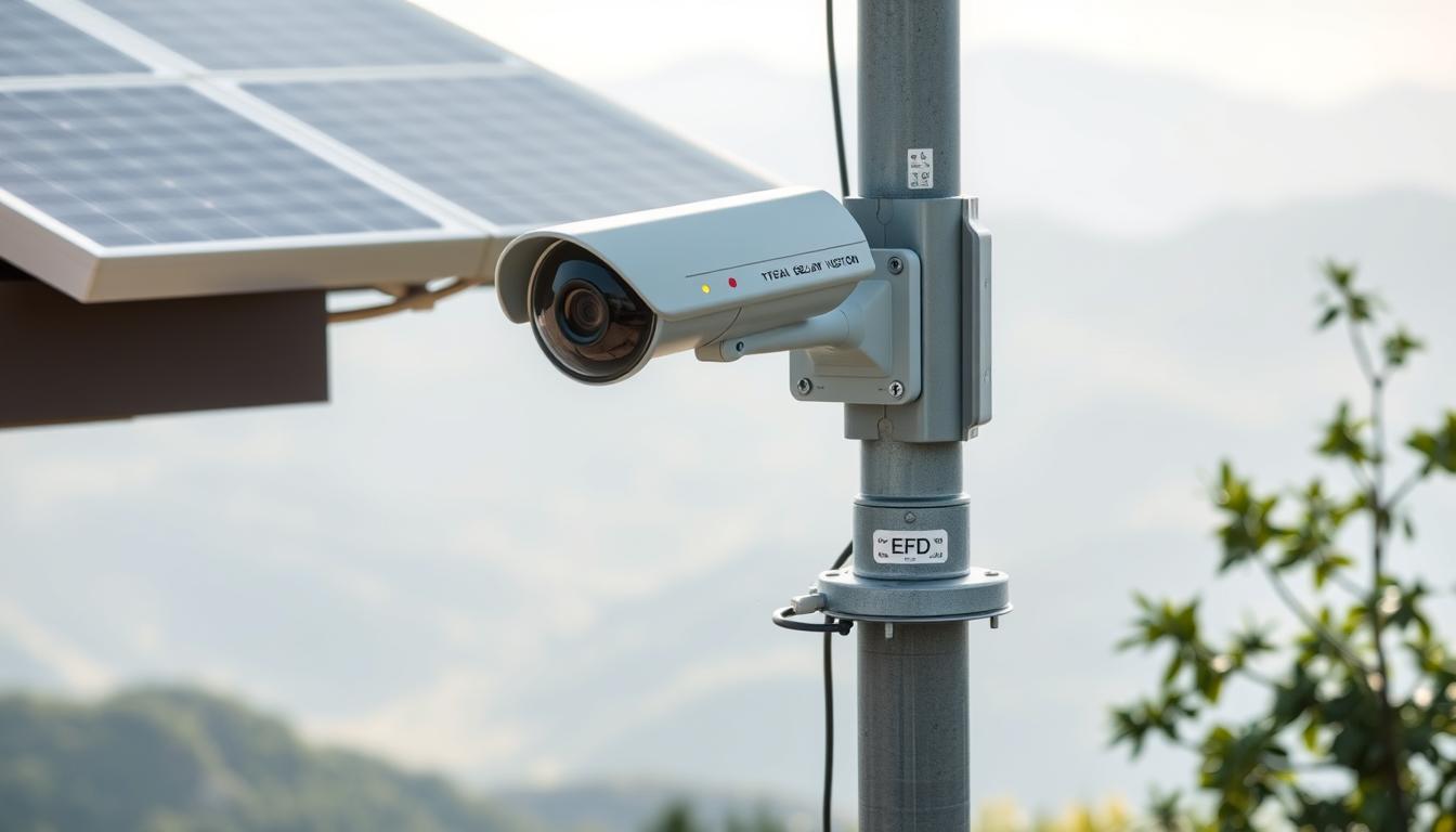 solar-powered security camera installation