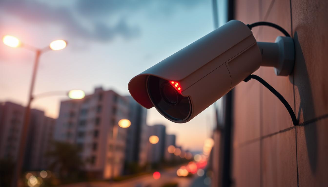 CCTV camera with red status light indicator