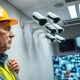 CCTV maintenance professional checking security cameras