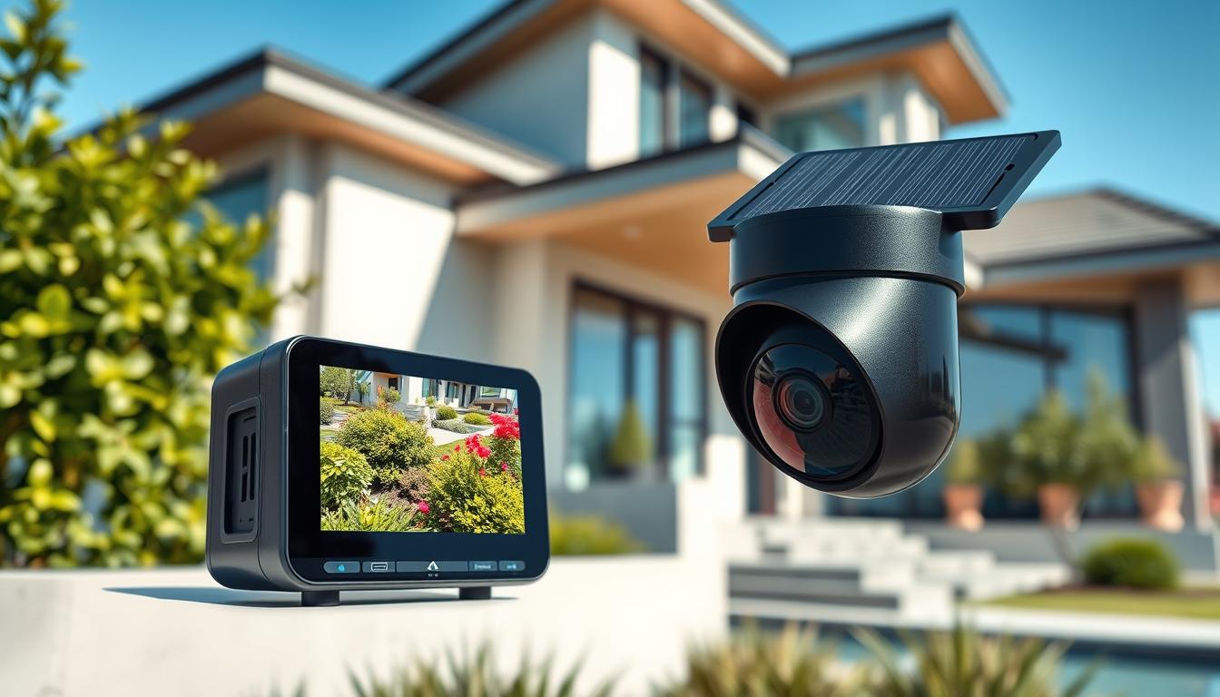 modern solar security system with monitor