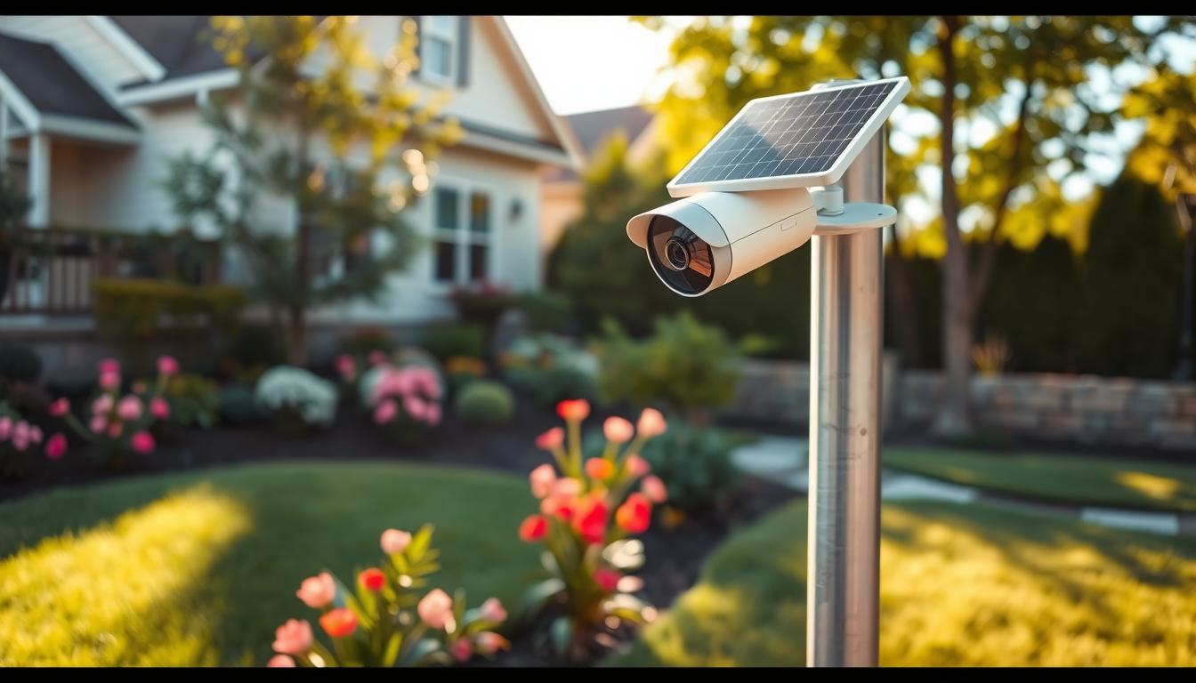 solar-powered outdoor security camera installation