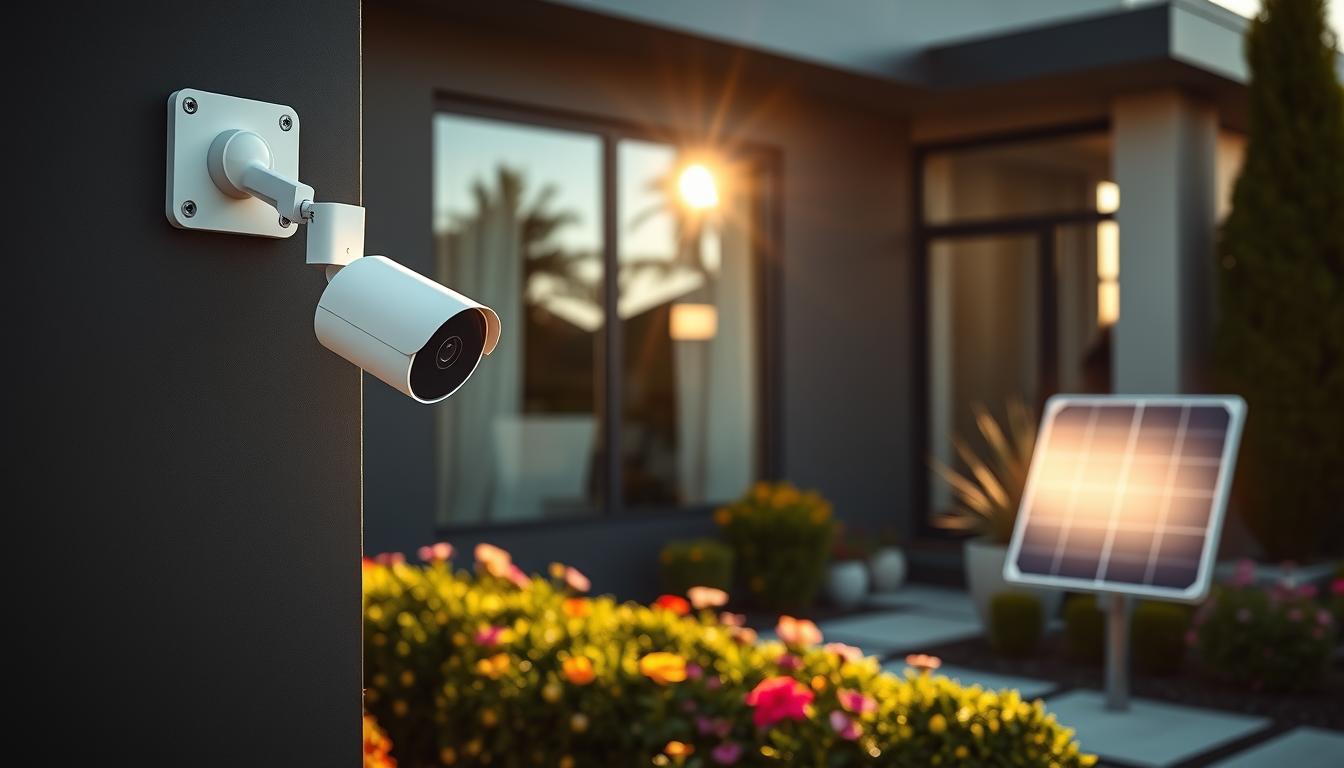 solar-powered security camera installation