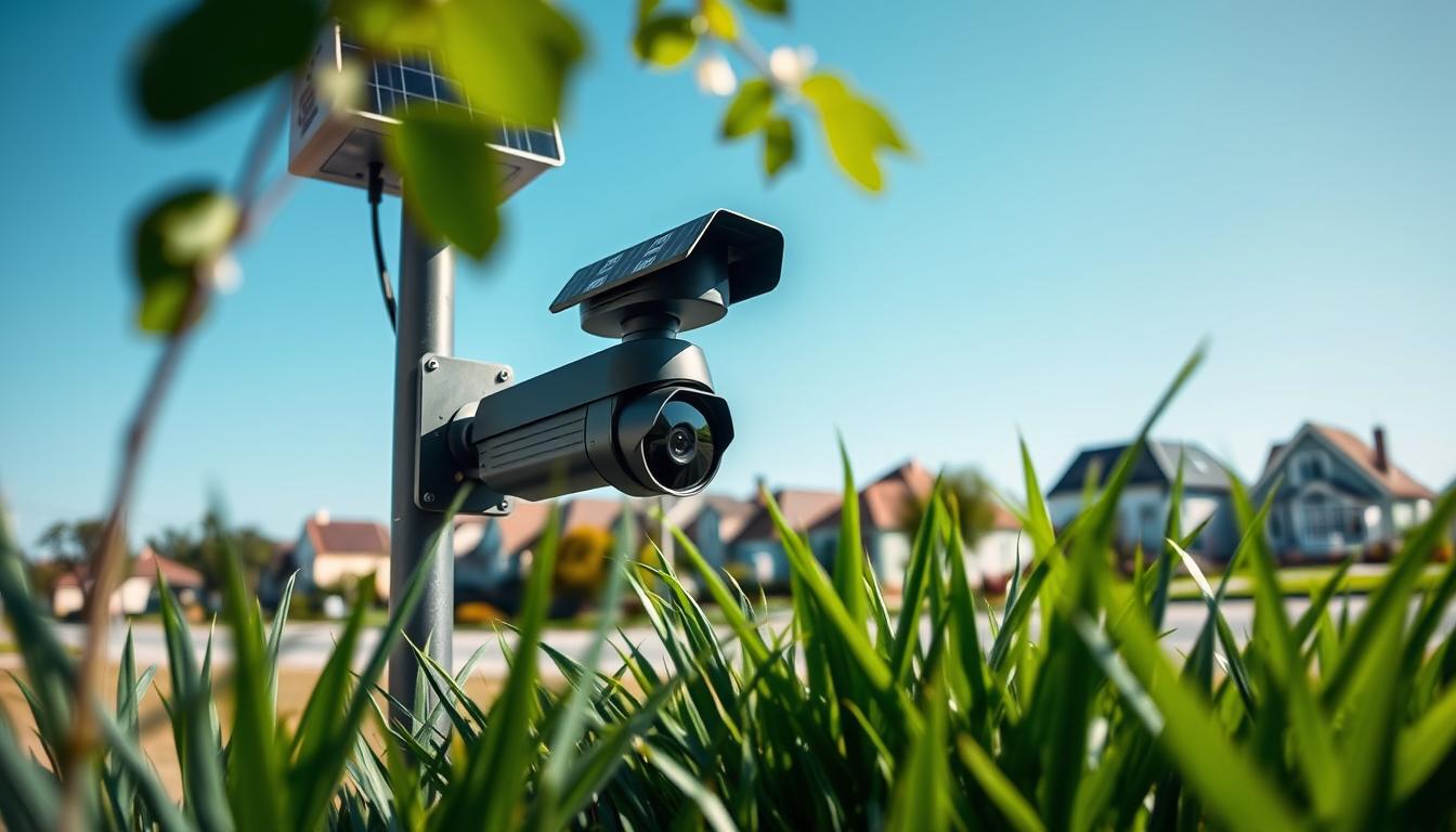 solar-powered security camera installation
