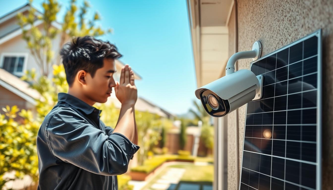 solar-powered security camera installation