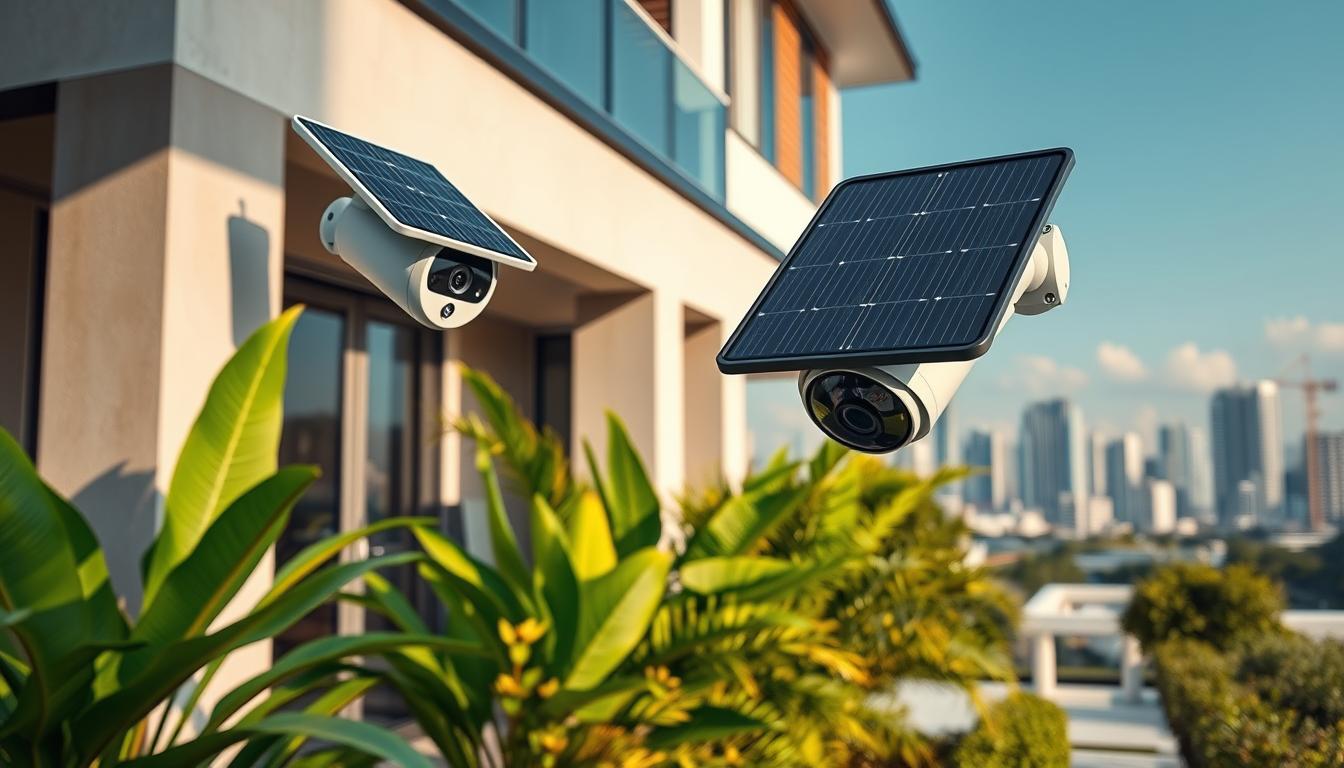 solar-powered surveillance system in a Singapore home setting