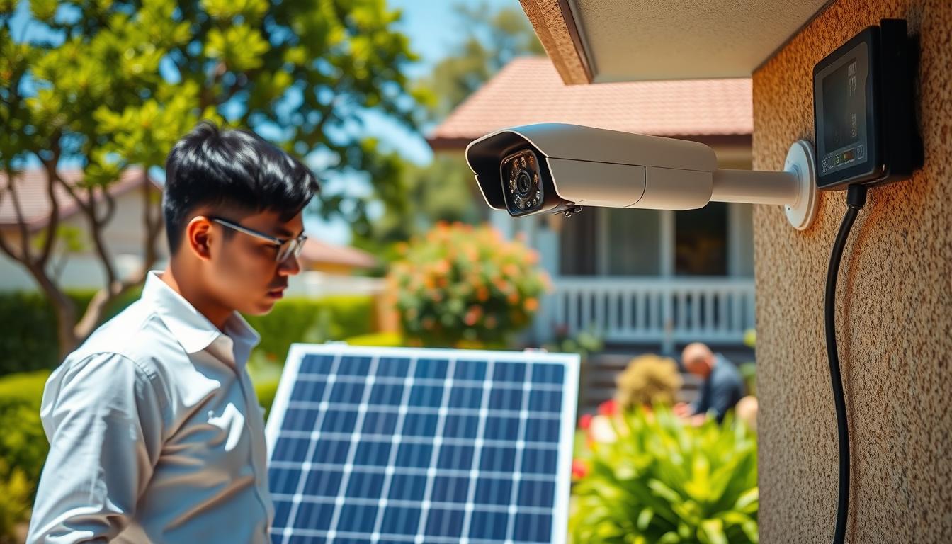 solar-powered surveillance system installation